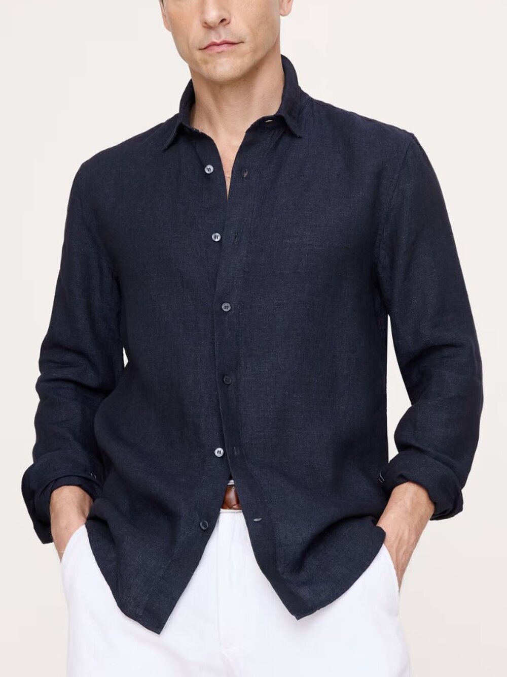 NWT Banana Republic Men's Navy Blue Slim-Fit 100% Euro Linen Shirt S